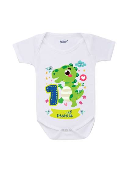 KNITROOT Infants Kids
                      Printed One Month Old Milestone White Cotton
                      Bodysuit