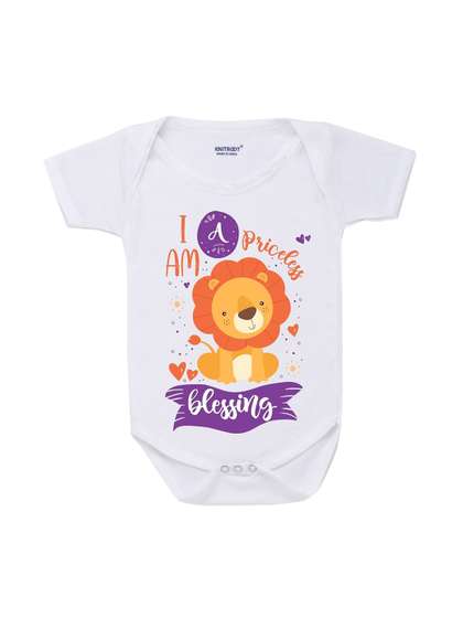KNITROOT Infants White
                      Printed Blessings Theme Cotton Bodysuit