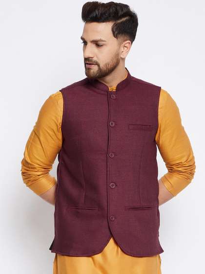 even Men Woven Design Nehru Jacket