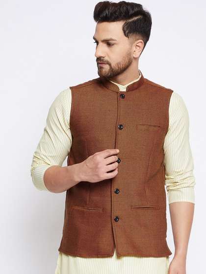 even Men Woven Design Nehru Jacket