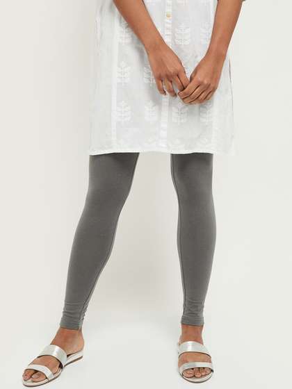 max Women Grey Solid
                        Ankle-Length Leggings