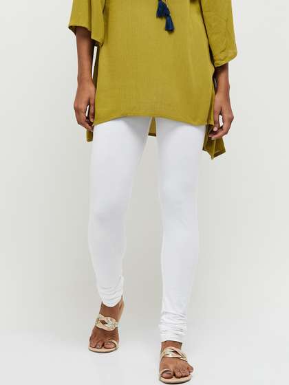 max Women White
                        Solid Slim-Fit Leggings