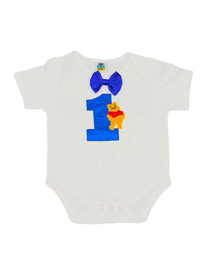 TINY MINY ME Infant Boys
                    White & Blue Printed Bodysuit With Bow Detail