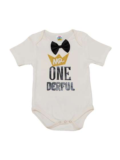 TINY MINY ME Boys White
                    & Black Printed Bodysuit with bow