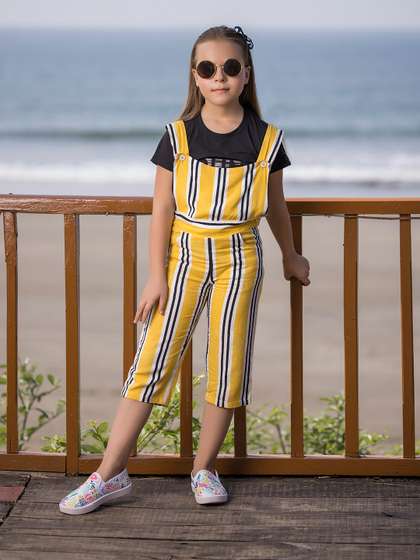 Crimsoune Club Girls
                    Yellow & Black Striped Basic Jumpsuit