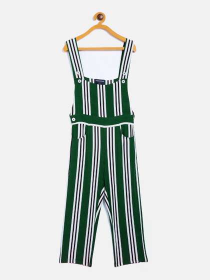 Crimsoune Club Girls
                    Green & White Striped Basic Jumpsuit