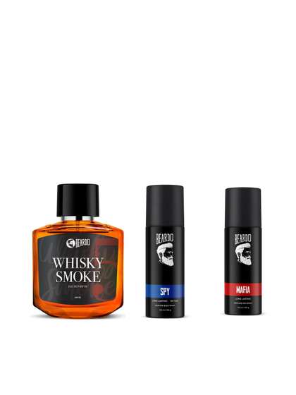 BEARDO Men Set of
                      Whisky Smoke EDP 100ml with Mafia Spy Perfume Body
                      Sprays 120ml Each