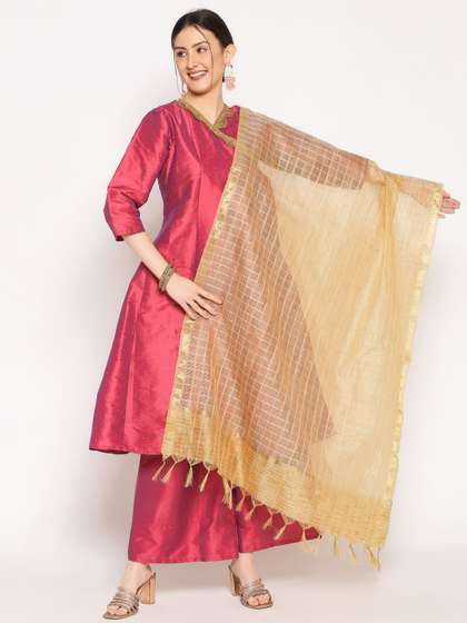 Dupatta Bazaar Women
                      Gold-Toned Checked Dupatta