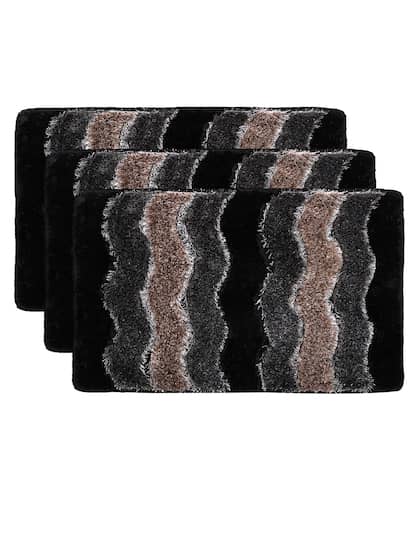 Kuber Industries Set Of 3 Grey & Brown Textured Velvet Anti-Skid Doormats