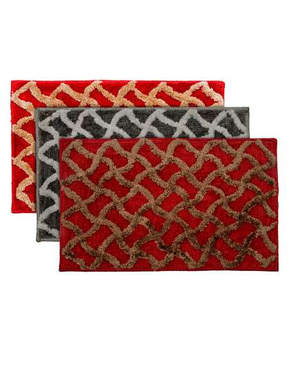 Kuber Industries Set Of 3 Self-Design Velvet Anti-Skid Doormats