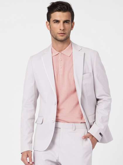 Jack & Jones Men Grey Solid Single-Breasted Casual Blazer