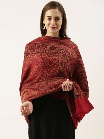 Pashmoda Women Red Jamawar Shawl