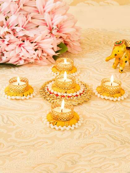 TIED RIBBONS Metal 5 Piece Easy to Clean Diwali Candle Holder