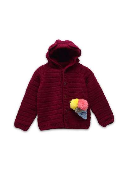 CHUTPUT Unisex Kids
                    Maroon & Pink Ribbed Cardigan with Embellished
                    Detail