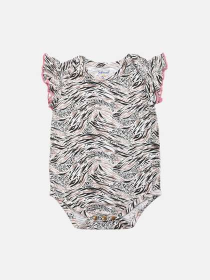 Softsens Infant Girls
                    White & Black Printed Bodysuit