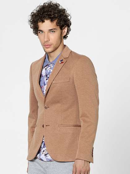 Jack & Jones Men Brown Solid Single-Breasted Blazer