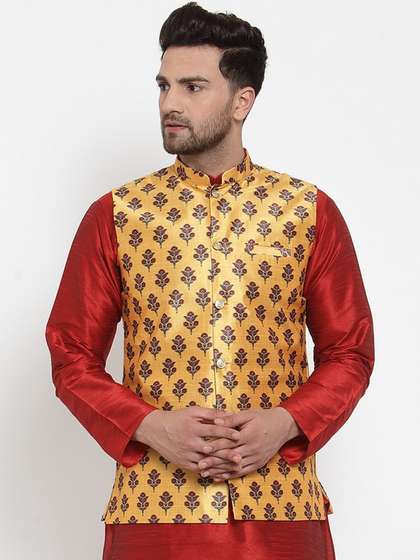 KRAFT INDIA Men Floral Woven Design Nehrujacket