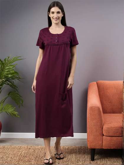 Kryptic Burgundy
                        Printed Pure Cotton Maxi Nightdress