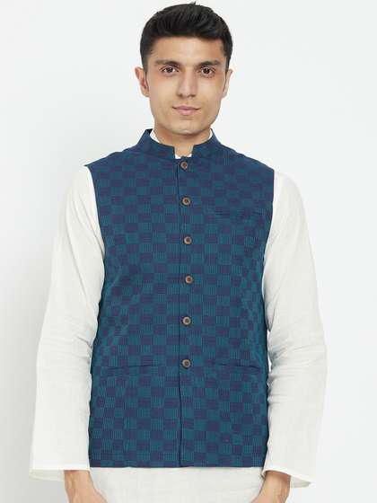 Fabindia Men Woven-Design Cotton Nehru Jacket