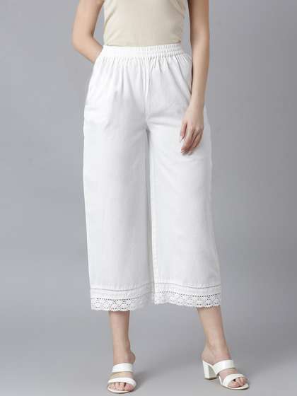 QOMN Women White
                          Cropped Ethnic Palazzos