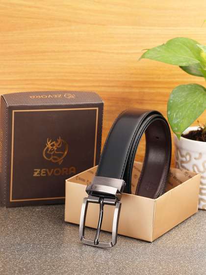 ZEVORA Men Black and
                    Brown Reversible Textured PU Formal Belt