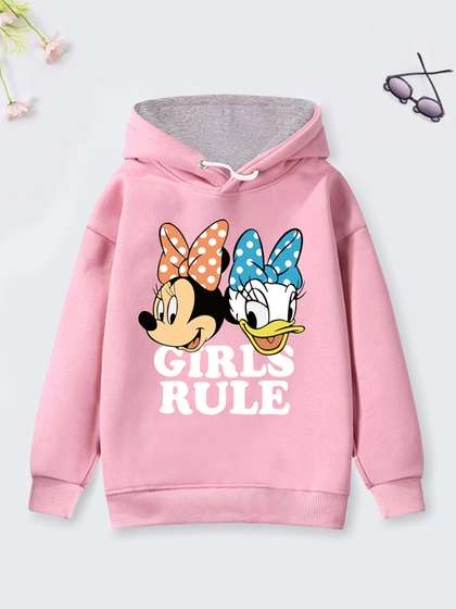 YK Disney Girls Pink
                    Minnie & Daisy Printed Hooded Cotton Sweatshirt