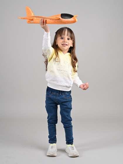 TALES & STORIES
                      Girls Yellow Printed Hooded Sweatshirt