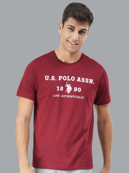 U S Polo Assn Men
                        Maroon Brand Logo Printed Lounge T-shirt