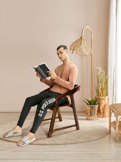 U.S. Polo Assn. Men Black Printed Joggers (S) by Myntra