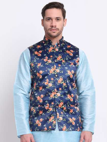 KRAFT INDIA Men Floral Printed Satin Nehru Jacket