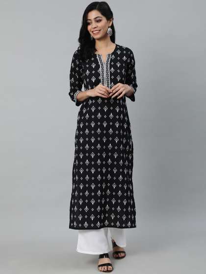Nayo Women Black
                        Ethnic Motifs Printed Cotton Kurta