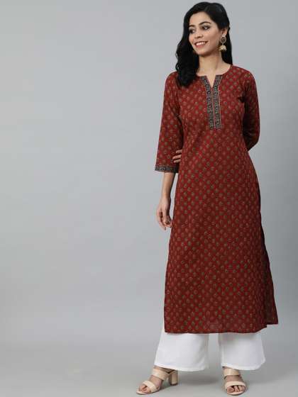 Nayo Women Maroon
                        Ethnic Motifs Printed Cotton Kurta