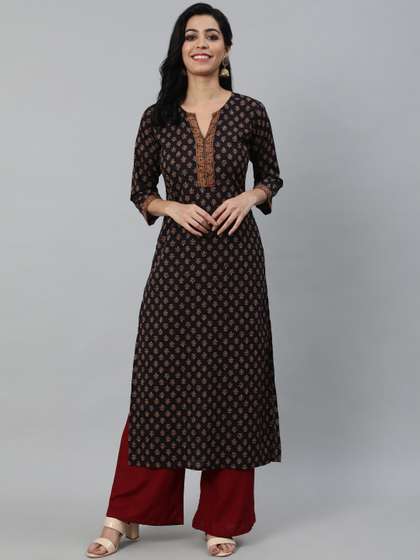 Nayo Women Purple
                        Ethnic Motifs Printed Cotton Kurta
