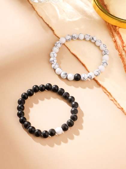 Yellow Chimes Unisex Set
                    of 2 Black & White Bracelet Devine Beads Couple
                    Bracelets