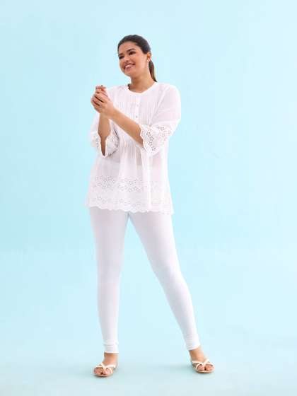Go Colors Women
                        White Solid Churidar Length Leggings