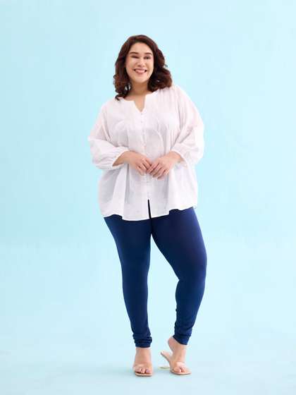 Go Colors Women Navy
                        Blue Solid Churidar Length Leggings
