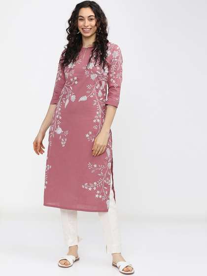 Vishudh Woman Pink
                          Floral Printed Keyhole Neck Kurta