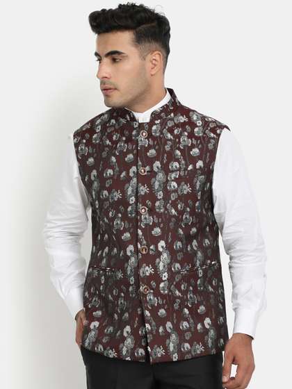 HOB Men Woven-Design Nehru Jacket