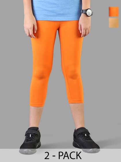 TWIN BIRDS Girls Pack Of
                    2 Solid Pure Cotton Three Fourth-Length Leggings