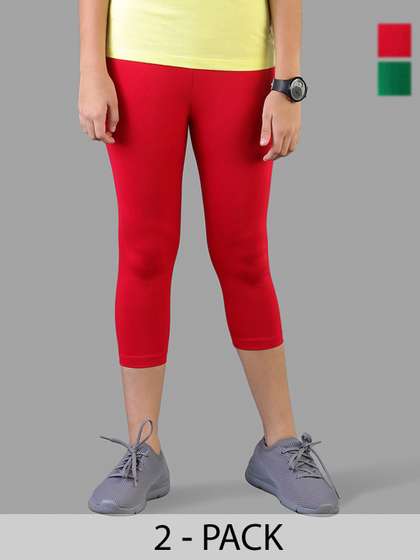 TWIN BIRDS Girls Pack Of
                    2 Solid Pure Cotton Three Fourth-Length Leggings