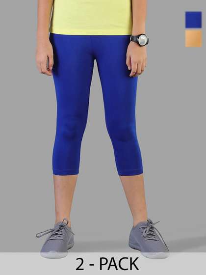 TWIN BIRDS Girls Pack Of
                    2 Solid Pure Cotton Three Fourth-Length Leggings