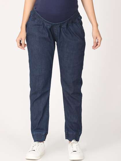 The Mom Store Women
                        Blue Jogger High-Rise Maternity Stretchable
                        Jeans