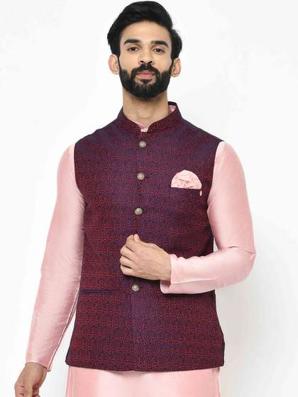 KISAH Men Woven Design Nehru Jacket