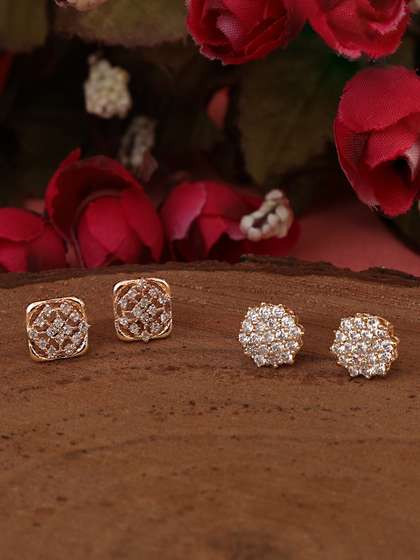ZINU Rose
                        Gold-Plated Cubic Zirconia Studded Circular
                        Studs Earrings