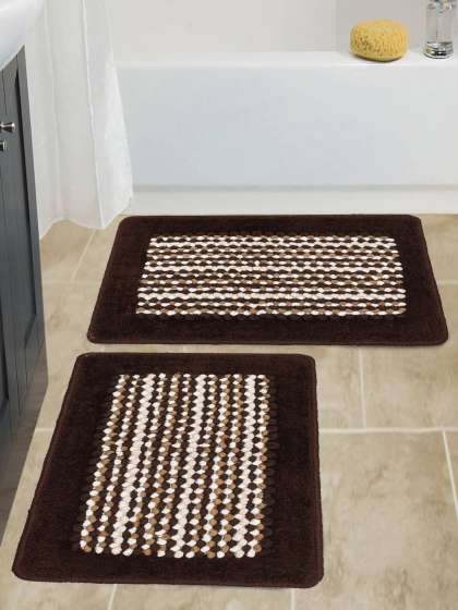 Story@home Set Of 2 Brown & White Textured Anti-Skid Doormats