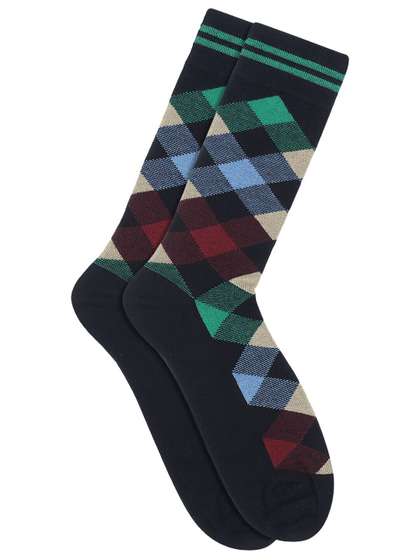 Soxytoes Men Navy Blue
                    & Red Patterned Above Knee-Length Socks
