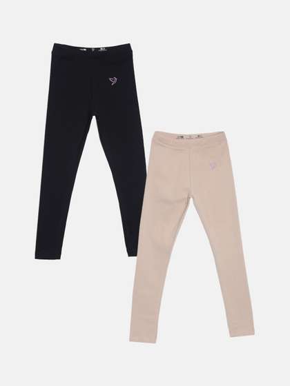 TWIN BIRDS Girls Pack
                      Of 2 Solid Pure Cotton Ankle-Length Leggings
