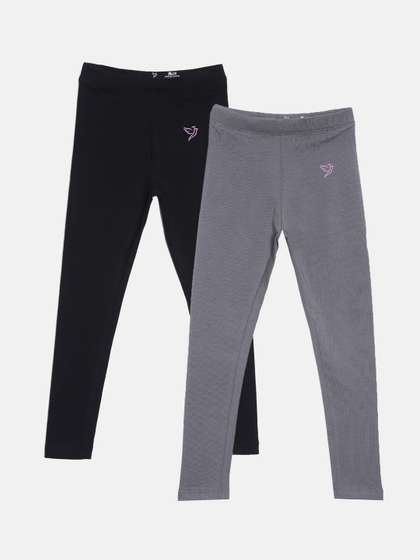 TWIN BIRDS Girls Pack Of
                    2 Solid Pure Cotton Ankle-Length Leggings