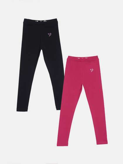 TWIN BIRDS Girls Pack Of
                    2 Solid Pure Cotton Ankle-Length Leggings