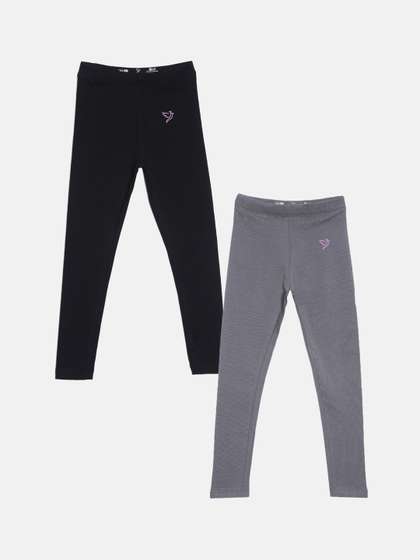 TWIN BIRDS Girls Pack
                      Of 2 Solid Pure Cotton Tailored-Fit Ankle-Length
                      Leggings